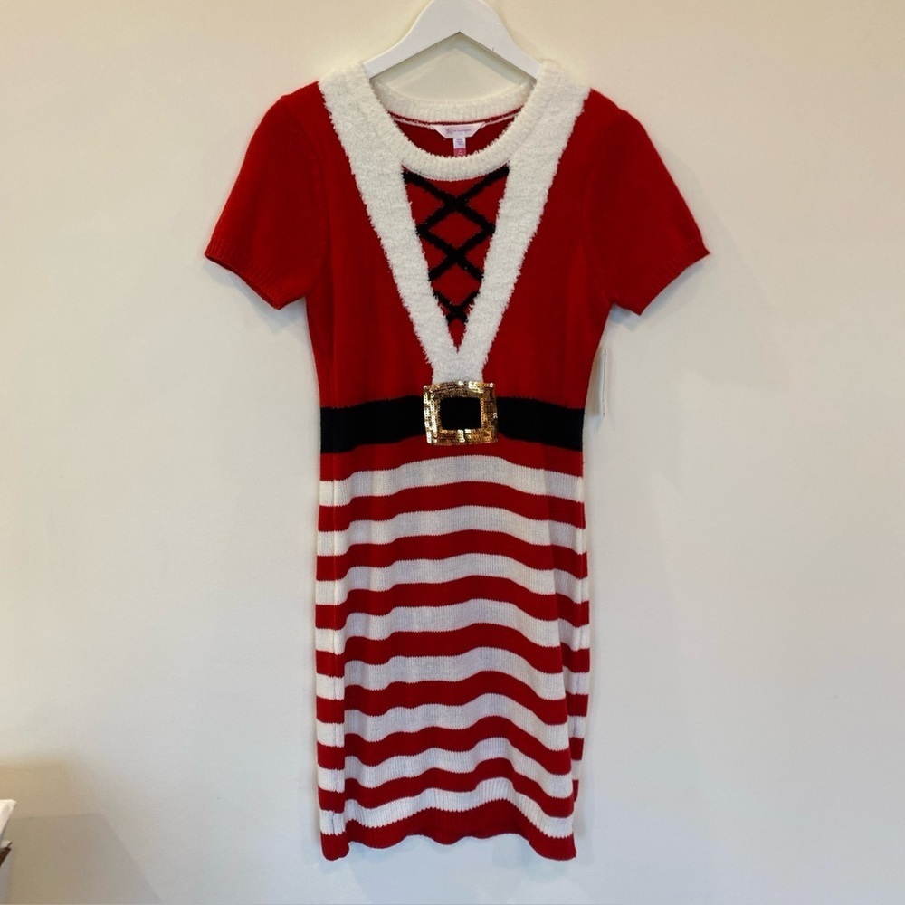 Ugly Women’s Christmas sweater dress Mrs. Claus Juniors 7/9 Medium NWT
